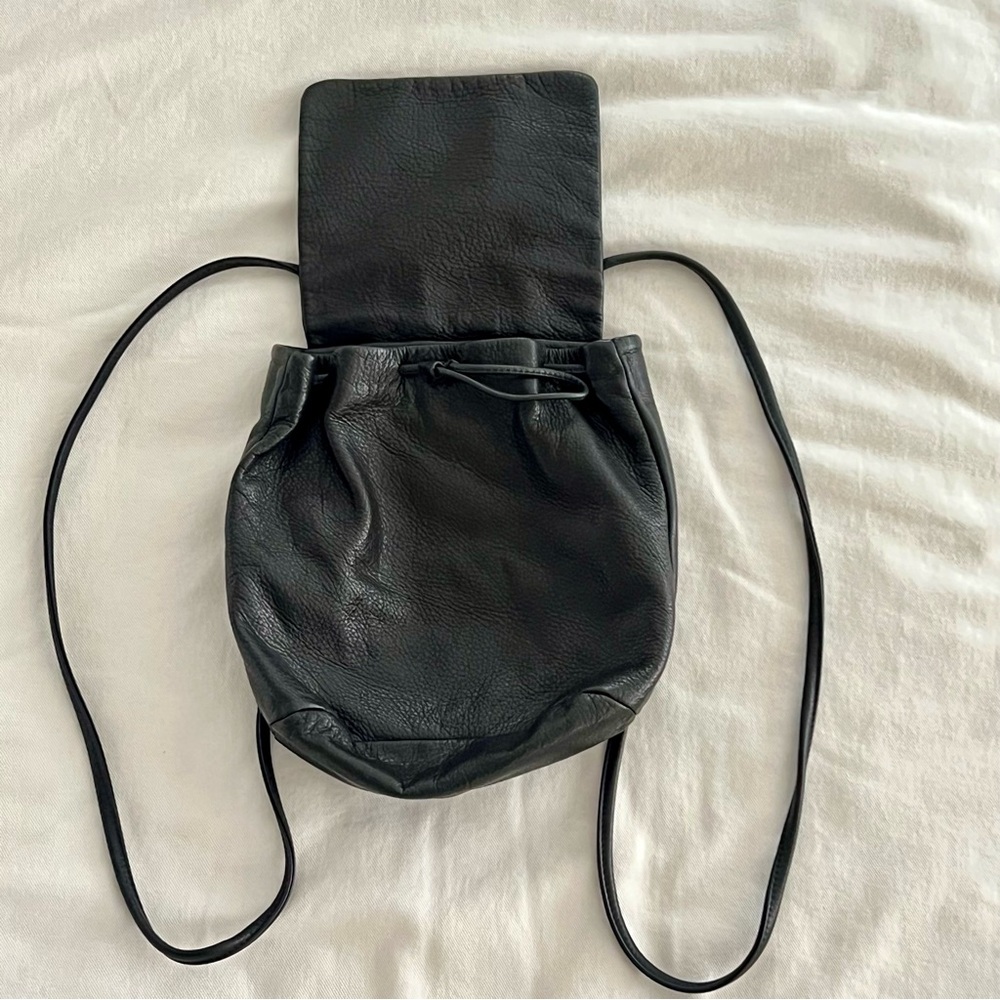 BAGGU Black Leather Mini Backpack EUC - Picture 2 of 6